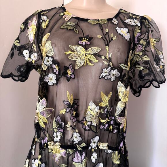Lularoe Deanne II Sheer Mesh Flower Embroidered Maxi Dress Fairy Whimsigoth sz L - Picture 3 of 10